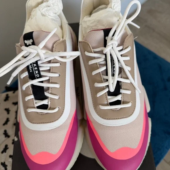 Max Mara Weekend Women's Pink and White Sneakers - Picture 5 of 9